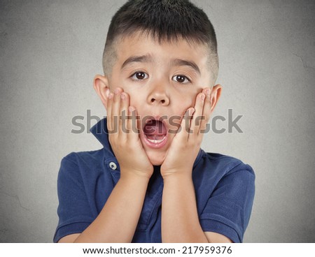 Child with astonished expression. Human emotions, face expressions, feelings, reaction