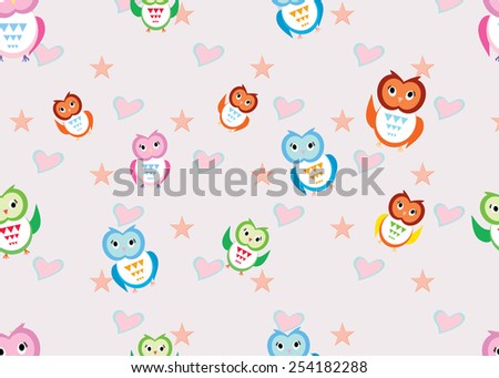 Eps 10 vector. Seamless  colorful owl pattern for kids. Modern stylish cute texture.  Cute owls vector seamless pattern. Funny colorful wallpaper ornament. Summer nature, animals, birds illustration.
