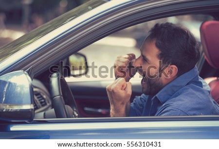 Side profile angry driver with fists up screaming. Negative human emotions face expression