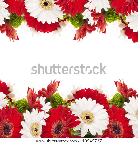 White and red flowers, bouquet of gerber