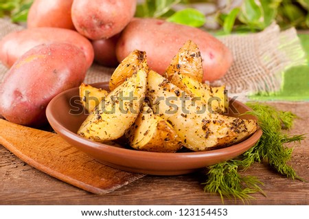 Potatoes baked in an oven with spices and