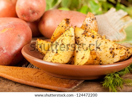 Potatoes baked in an oven with spices and