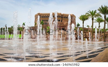 DUBAI - JUNE 5: Emirates Palace in Abu Dhabi on June 5, 2013 in Dubai. Emirates Palace was originally conceived as a venue for government summits and conferences in the Persian Gulf
