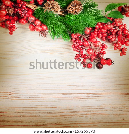 Christmas berries and spruce branch with cones