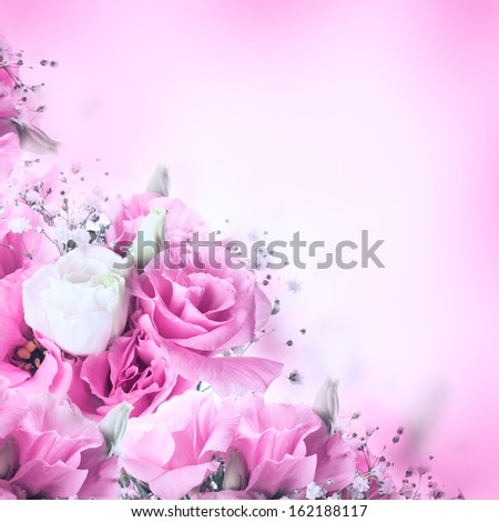 Bouquet of pink roses, floral background