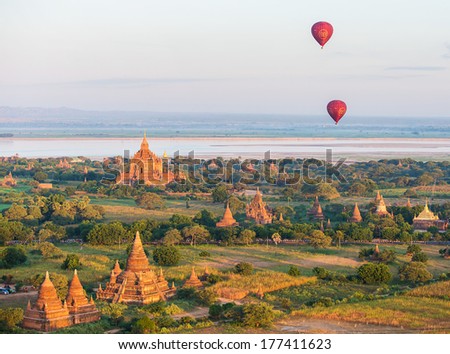 Mandalay - December 4: fly a balloon December 4, 2013 in Bagan. Ballooning over Bagan is one of the most memorable action for tourists