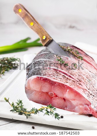 Fresh water fish cut into steaks