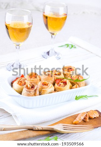 Fish roll salmon with pepper and white wine