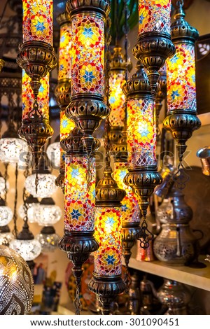 Bright multi-colored lamp in the Oriental style. Oriental flavor.