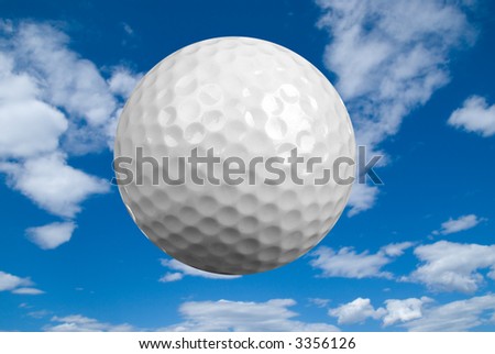 Golf ball close-up isolated over a cloudy sky background
