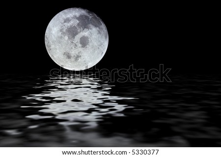 Moon with water reflection isolated over a black space background