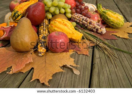 Cornucopia filled with fall harvest spilling out of it\'s horn of plenty