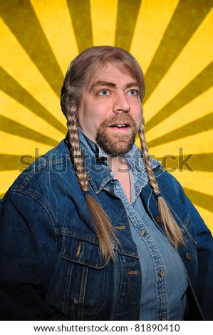 Person in Denim isolated over a yellow and brown striped background