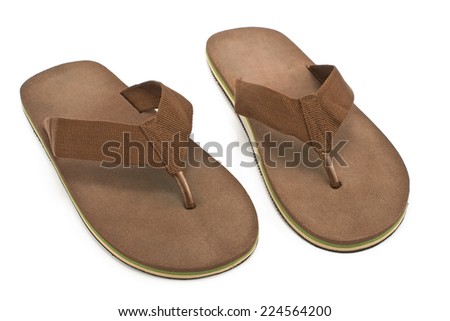 Pair of brown men\'s flip flop sandals isolated on white