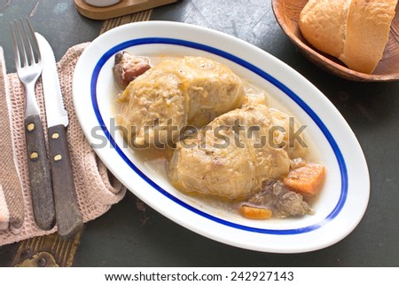 Stuffed cabbage rolls with minced meat in plate