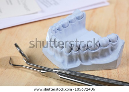 Dental casting gypsum model plaster cast stomatologic human and basic dentist tools