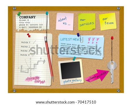 stock vector : Website design template - cork board with notes - vector illustration