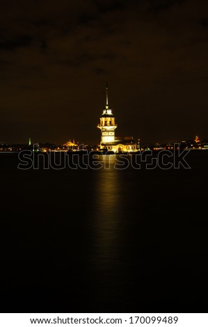 Maidens Tower at night istanbul turkey