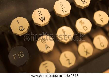 Detail of ivory keys on antique typewriter