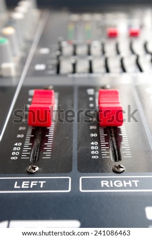 Audio Mixing Console ; left or right adjustment selective focus