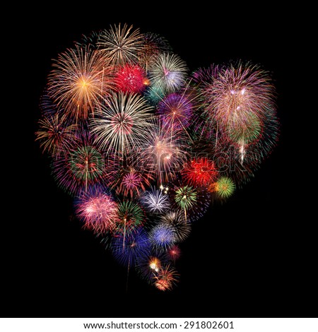 Heart Fireworks Celebration on black Background