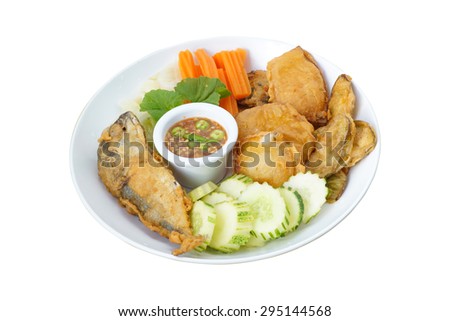 Thai cuisine-Nam Prik Gapi or Shrimp Paste Chili Dip serves with fried mackere fish  and various vegetables
