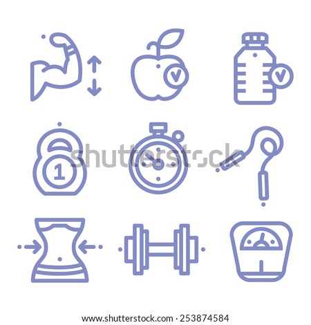 Set Fitness, sports, gym, icons in line style