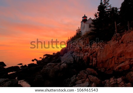 Sunset at Bass Harbor Lighthouse in Bar Harbor, Maine
