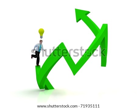 Growing business graph with running businessman. Idea concept.