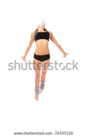 New slim jazz modern style woman dancer jumping isolated on a white studio background