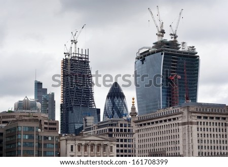 LONDON, UK - MAY 4: 20 Fenchurch Street in construction on May 4, 2013, in London, UK. Rafael Vinoly designed building (the Walkie-Talkie) completion due April 2014 with tenants Markel and Kiln.