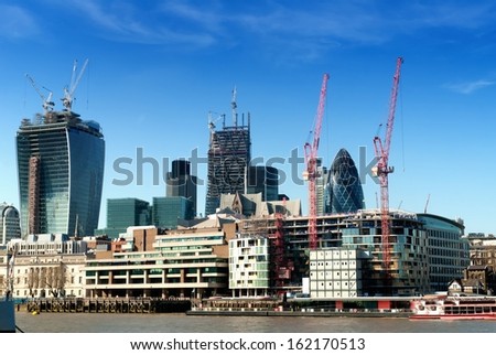 LONDON, UK - MAY 2: 20 Fenchurch Street in construction on May 2, 2013, in London, UK. Rafael Vinoly designed building (the Walkie-Talkie) completion due April 2014 with tenants Markel and Kiln.
