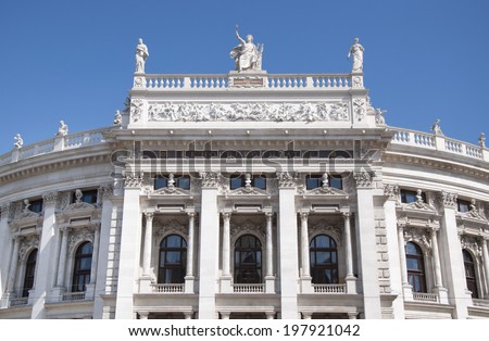 VIENNA, AUSTRIA - MAY 5: Burgtheater on May 5, 2014 in Vienna. The building was severely damaged during the second world war and a subsequent fire, and restored in 1955.