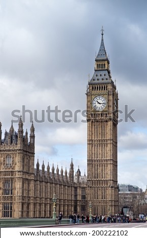 LONDON, UNITED KINGDOM - MARCH 24: The Elizabeth Tower on March 24, 2014 in London. The Clock Tower, named in tribute to Queen Elizabeth II in her Diamond Jubilee, more popularly known as Big Ben.