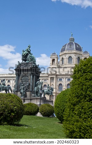 VIENNA, AUSTRIA - MAY 5: Natural History Museum on May 5, 2014 in Vienna. On both sides of Maria-Theresien square there are identical buildings, the Natural History Museum and the Art History Museum.
