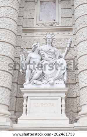 VIENNA, AUSTRIA - MAY 5: Detail from Natural History Museum on May 5,2014, Vienna. On both sides of Maria-Theresa square there are identical buildings, the museums of Natural History and Art History.
