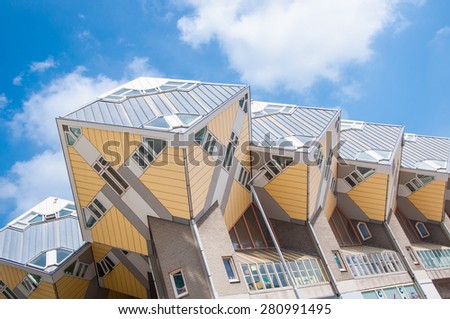 ROTTERDAM, Netherlands - May 9: Cube houses designed by Piet Blom in Rotterdam, Netherlands. They represents a village where each house is a tree. All the houses together a forest.