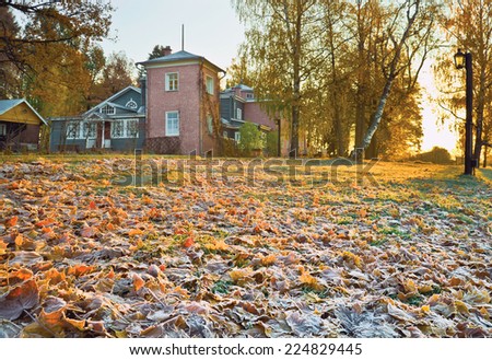 Morning frost in autumn. Memorial estate \