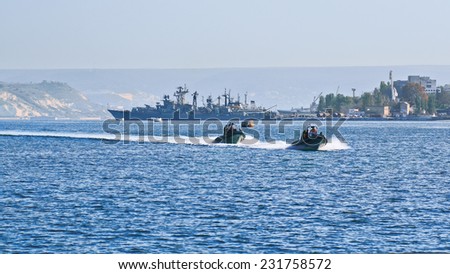 SEVASTOPOL - OCTOBER 27. Sevastopol is the naval base of the Black Sea Fleet of Russia. On October 27, 2014. Sevastopol bay, Black Sea, Crimea