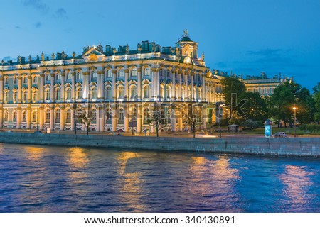 The Winter Palace (the State Hermitage Museum). The White Nights in St.Petersburg, Russia