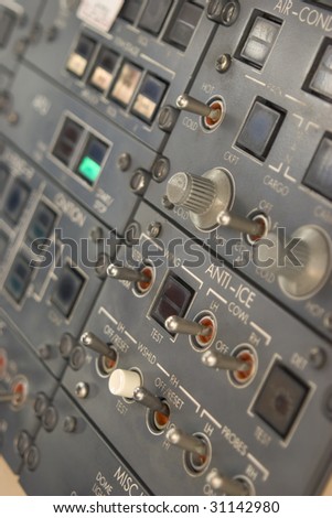 Panel of switches on an aircraft flight deck