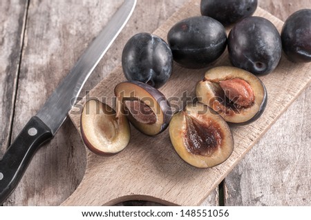 Ripe plums for a plum cake, close up photo