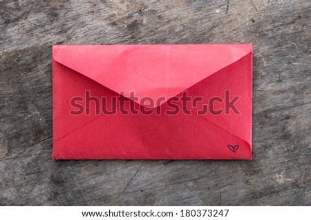 Red envelope  on wooden background,directly above