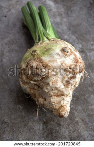 celery root on table, close up photo