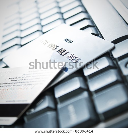 Credit cards on the keyboard,close up photo