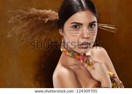 Woman in ethnic dress in the studio portrait