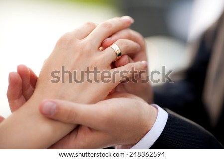 groom wears the ring on bride\'s finger