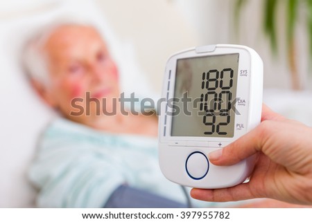 Very high blood pressure registered by nursing home geriatrician doctor.