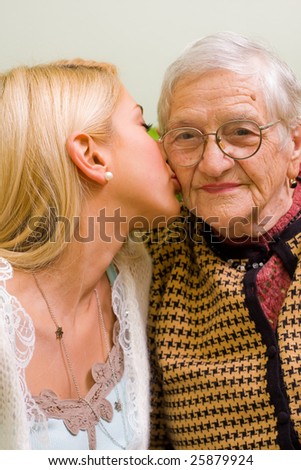old woman kissing