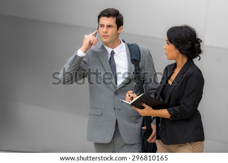 Busy work day overwhelmed stock business finance attorney couple man and woman
